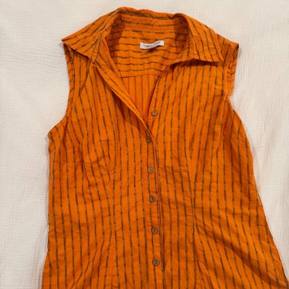 Coldwater Creek Orange Striped Sleeveless Button Down Blouse Women’s Large Boho - Picture 1 of 12